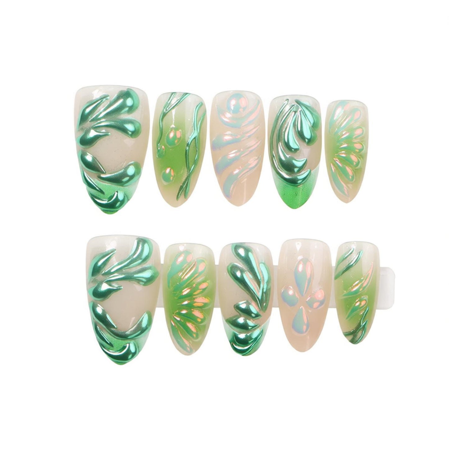 Künstlerisches Press-On-Nagelset mit Blattdesign Brehn