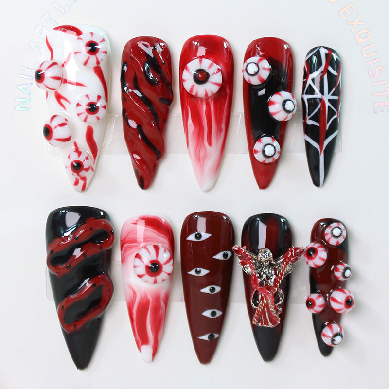 Halloween Kunstnagelset mit gruseligen Augen- und Schlangenmotiven Brehn
