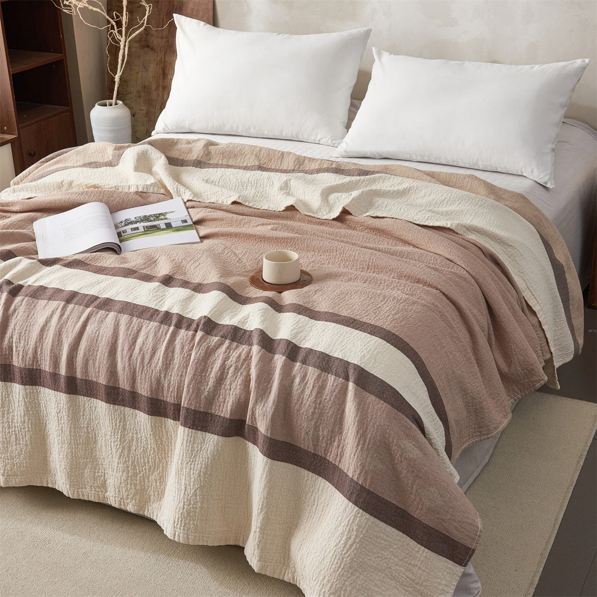 Wendbare Florale Jacquard Baumwolle Überwurf Decke Bettüberwurf