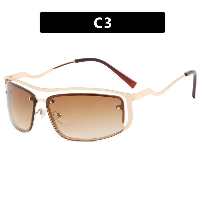 Damen futuristische Sonnenbrille mit elegantem Metallrahmen und hochtransparenten Gläsern Brehn