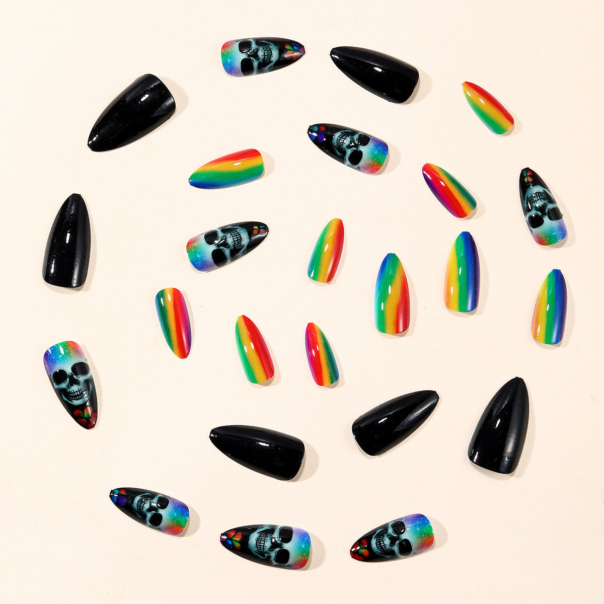 Künstlerische Skull-Themen Stiletto Nagelkunst Extensions Brehn