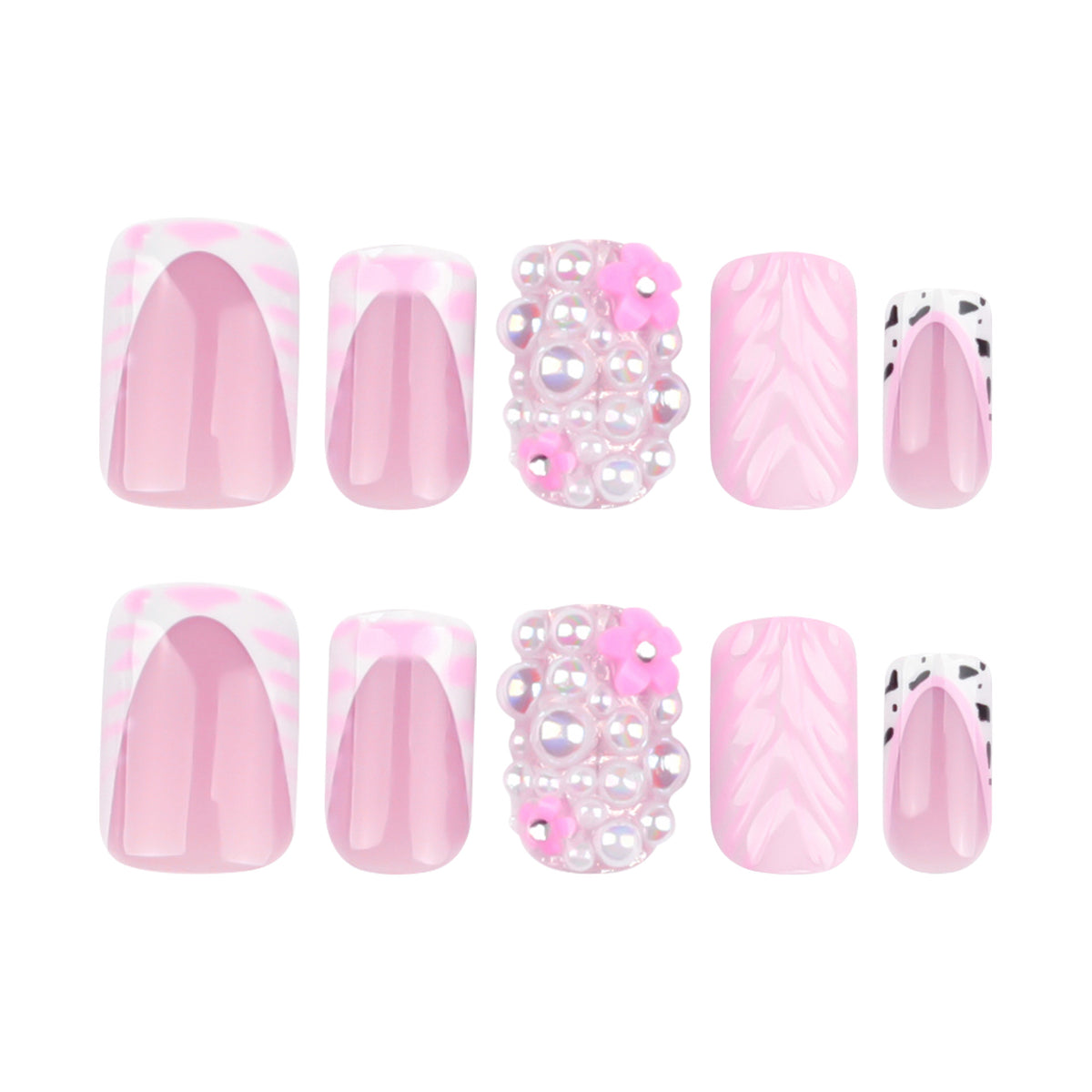 Kunstvolle Nagelverlängerungen mit Perlmutteffekten und zartem Design Brehn