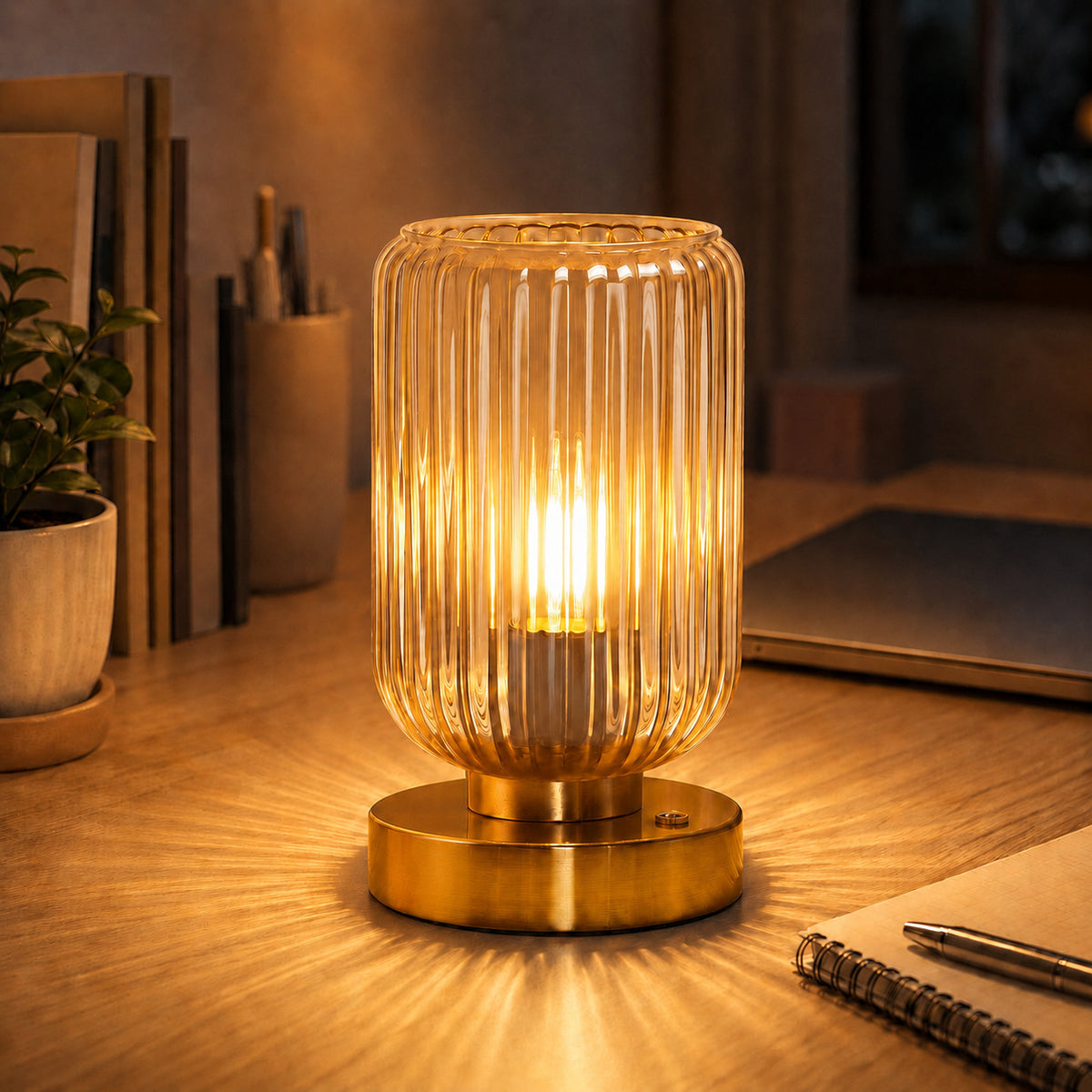 Vintage-Glas-Tischlampe mit goldener Basis