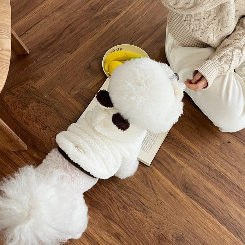 Plüsch Fleece Kapuze Hundejacke mit Akzent und geripptem Saum