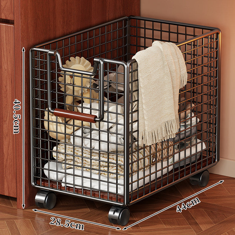 Rolling Metal Mesh Aufbewahrungskorb mit Holzgriff und arretierbaren Rollen