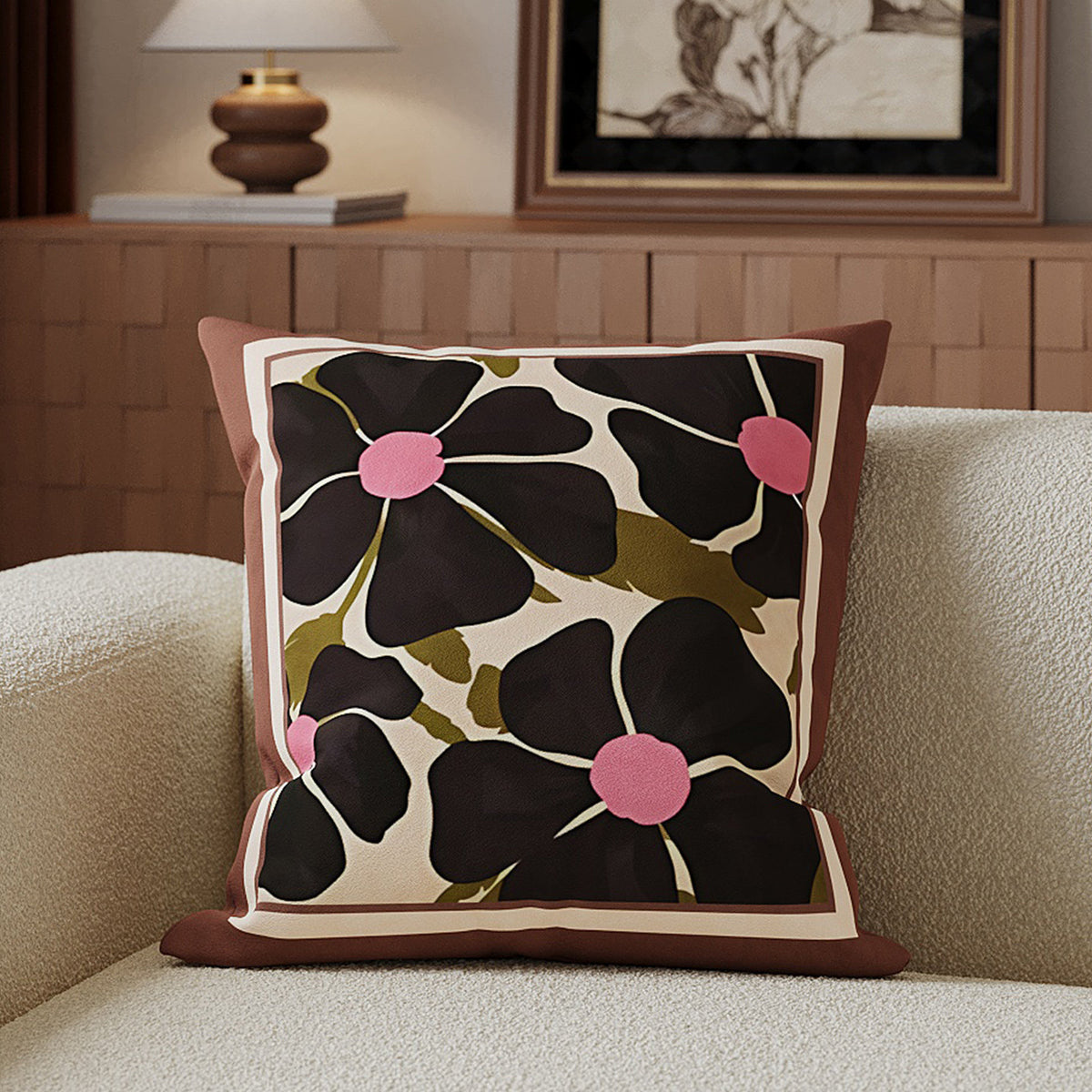 Decorative Cotton-Linen Horse-Illustration Square Throw Pillow Cover with Hidden Zipper