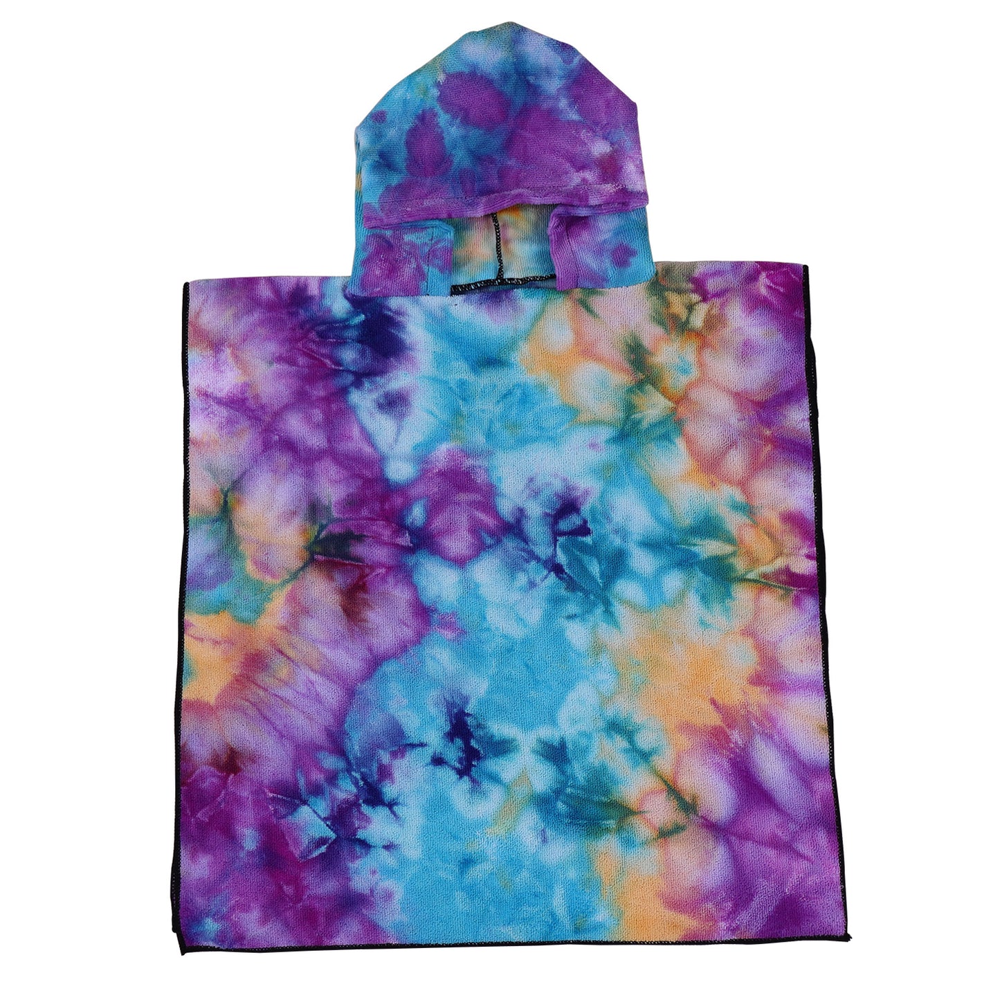 Damen Fleece-Poncho mit Kapuze und buntem Tie-Dye-Design Brehn