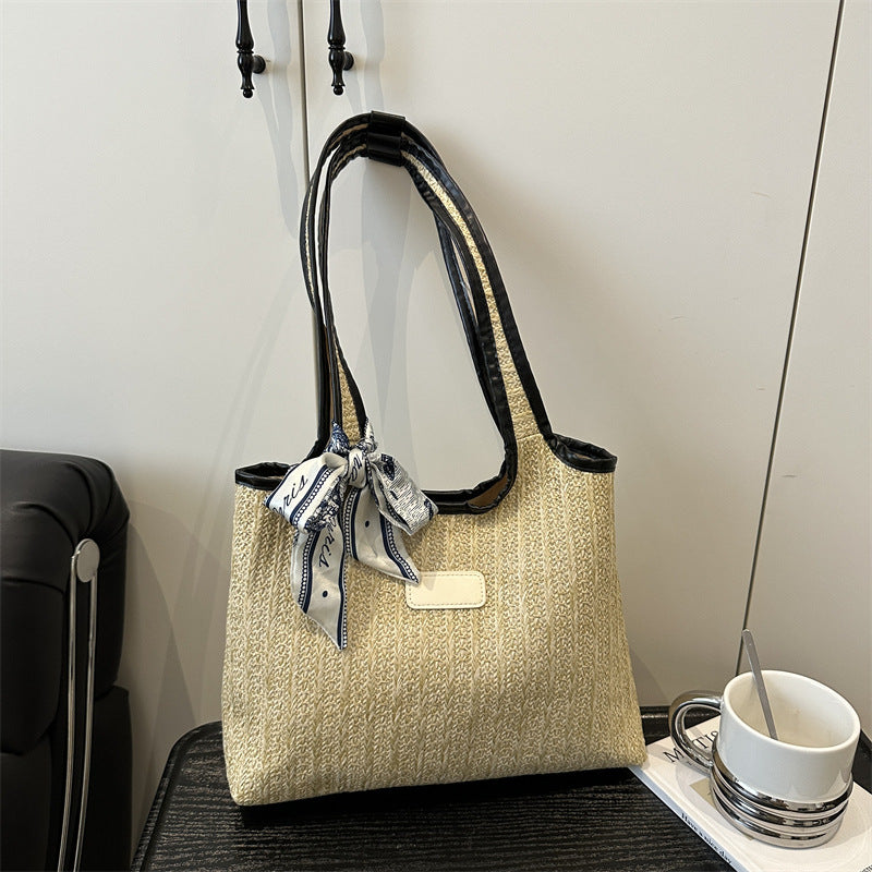 Texturierte Gewebe-Tote-Tasche mit elegantem Schleifen-Brehn
