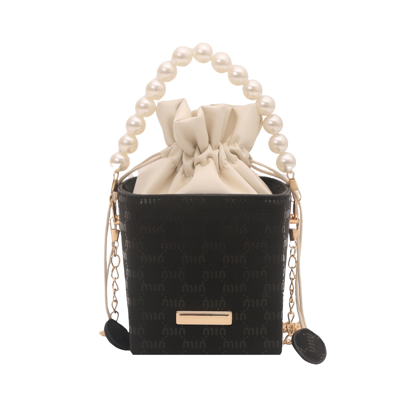 Elegante Mini-Eimer-Tasche mit Perlenhenkel Brehn
