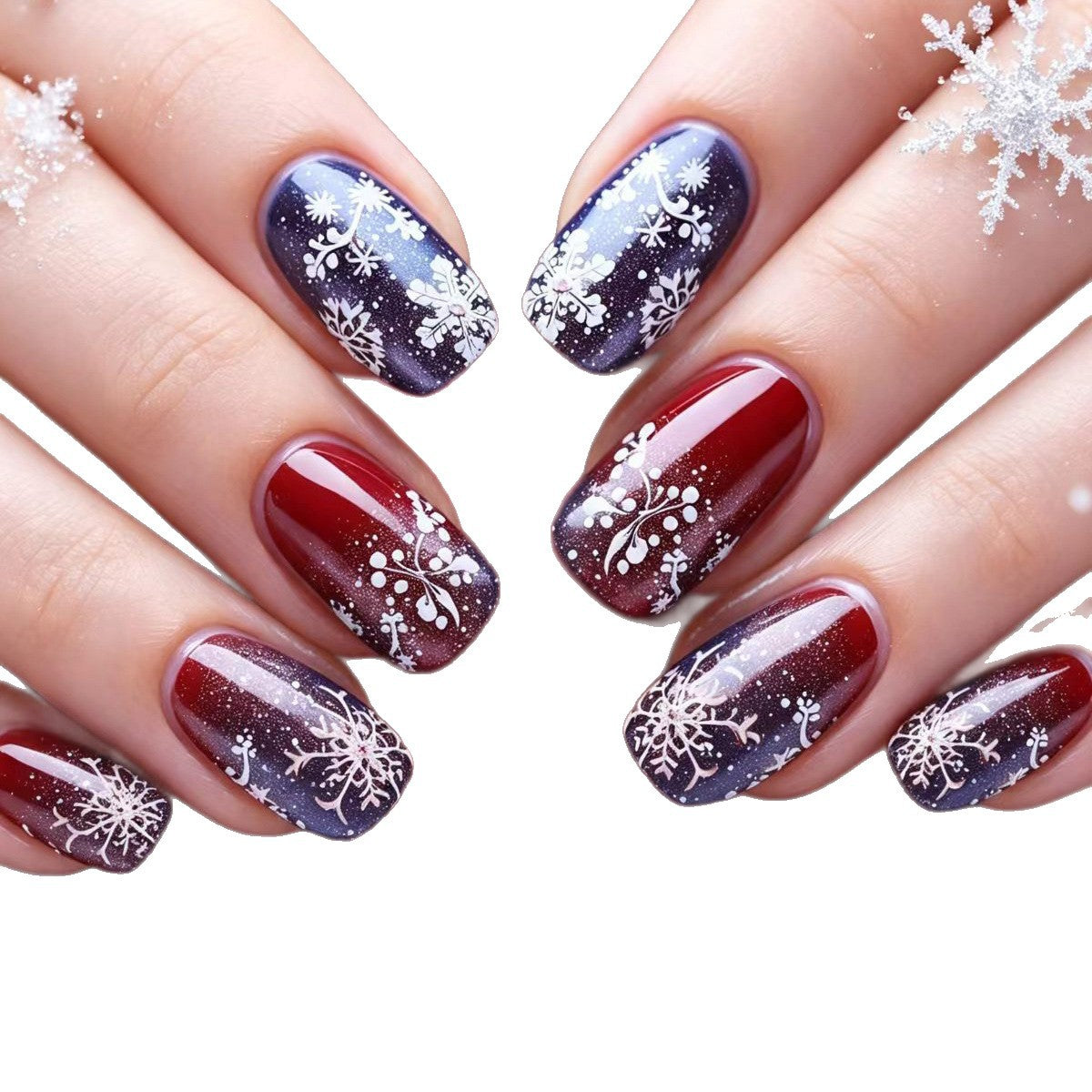 Kunstnägel mit Festlichem Glitzereffekt und Winterlichen Schneemotiv Brehn