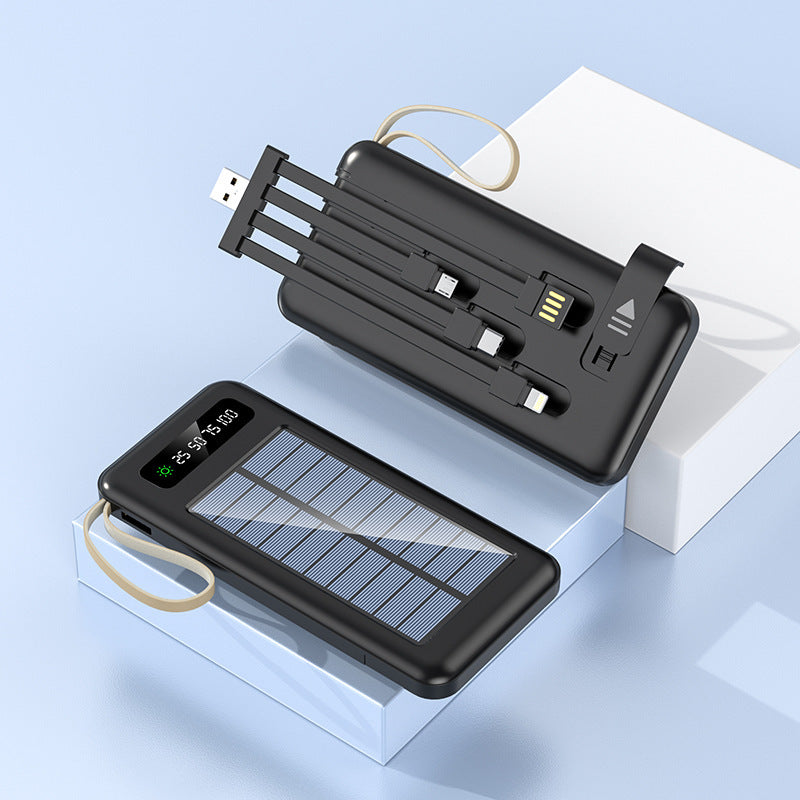 Tragbare Solar-Powerbank mit integriertem Multifunktionsladekabel und digitaler Anzeige Brehn