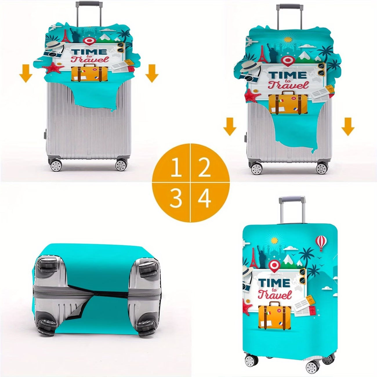 Unisex nan elastischer Motiv-Kofferschutz im Retro-Travel-Poster-Design mit Reißverschluss und Anti-Rutsch-Befestigung für Spinner-Trolleys Brehn