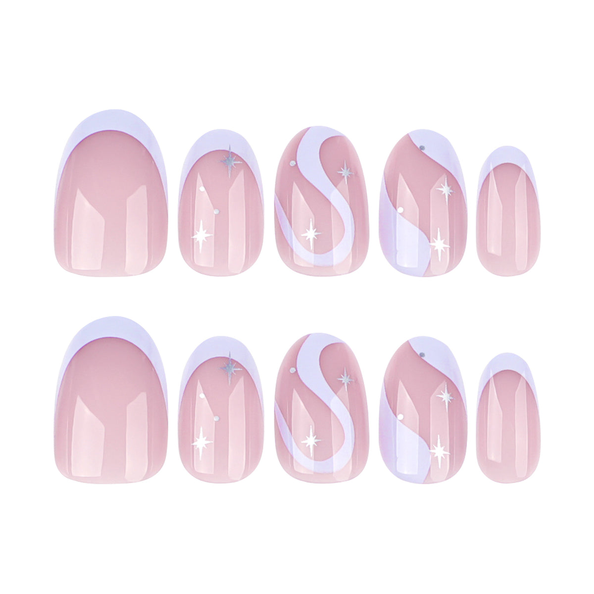 Kunstvolle Nagelkunst mit eleganten Wellenlinien und Glitzereffekten Brehn