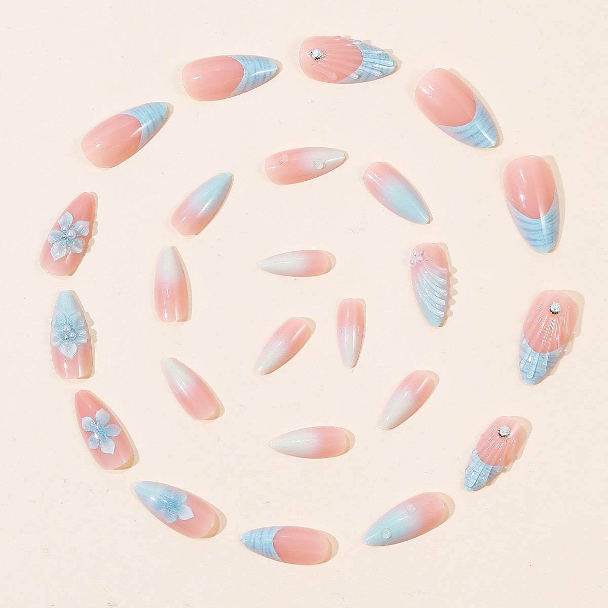 Blumen Skulptierte Acryl Nagelkunst Verlängerungen Brehn