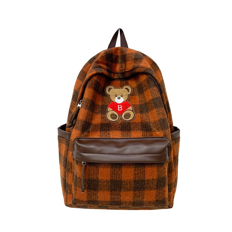 Teddy Bear Applikation Karierter Rucksack