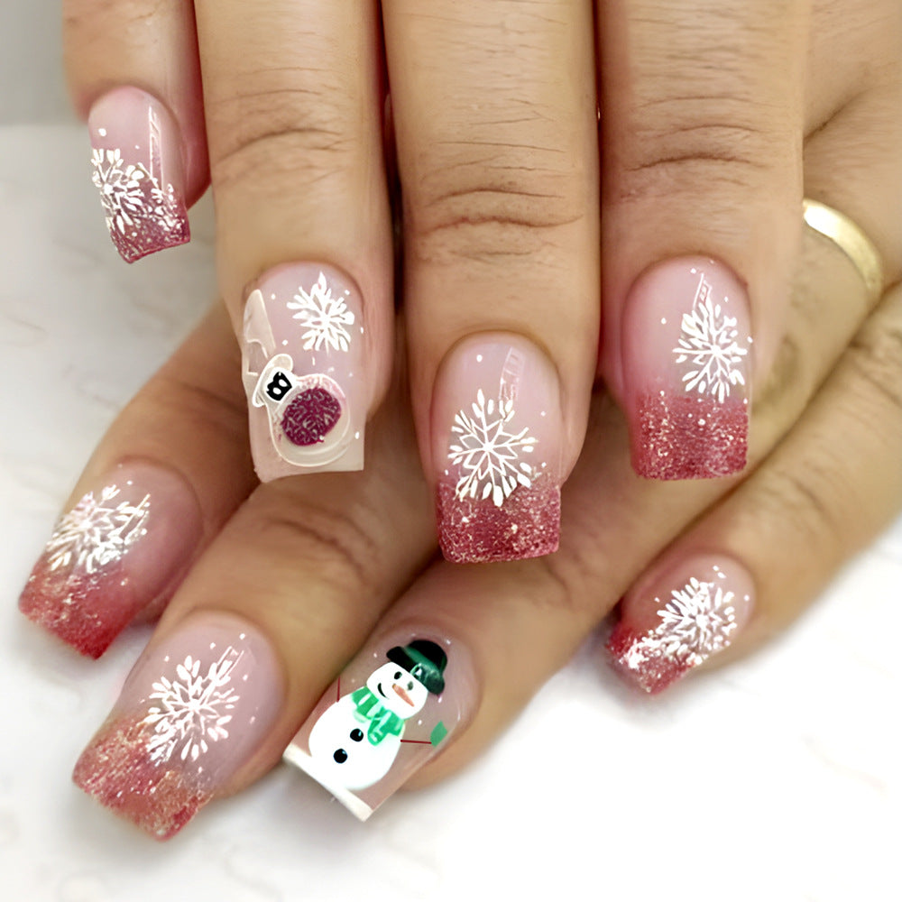 Künstlerische winterliche Press-On Nagelkunst Brehn