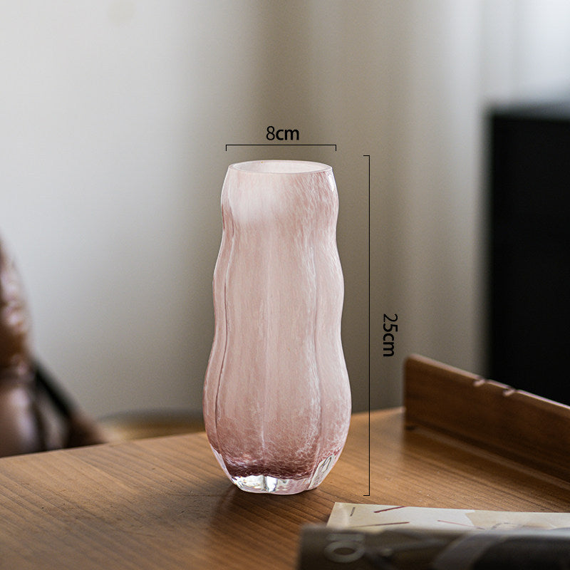 Mouthblown Textured Decorative Glass Vase with Organic Curved Silhouette Brehn