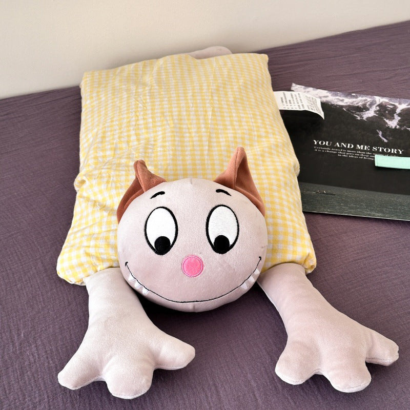 Kuschel-Langkörperkissen mit Katzenmotiv und Baumwoll-Ginghambezug Brehn