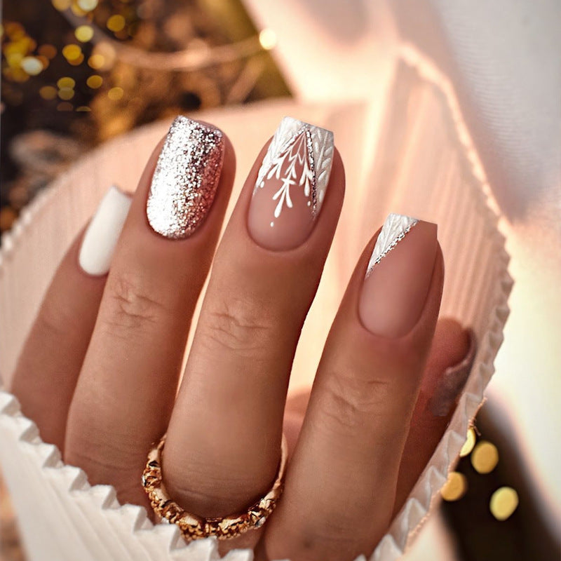 Künstlerisches Press-On-Nagel-Set mit dekorativen Glitzerakzenten Brehn