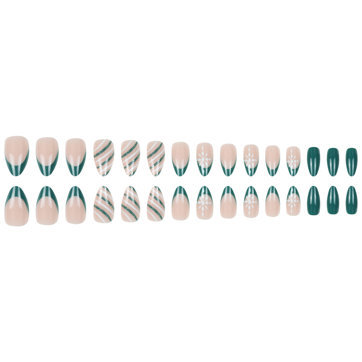 Premium Stiletto Press-On Nagelkunst Set mit Schneeflocken- und Streifendesign Brehn