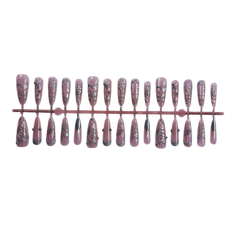 Künstlerisches Press-On-Nagel-Set mit intricaten Blumenmotiven Brehn