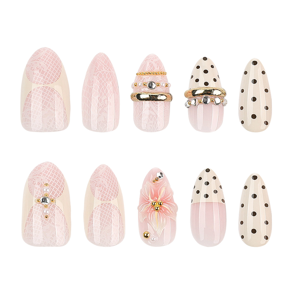 Kunstvolle Nagelverlängerungen mit eleganten floralen und Glitzer-Akzenten Brehn