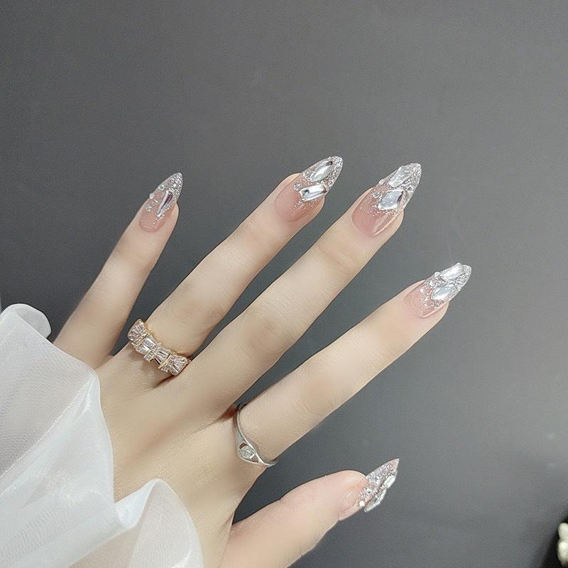 Künstlerisches Strass-verschönertes Press-On Nagelset Brehn