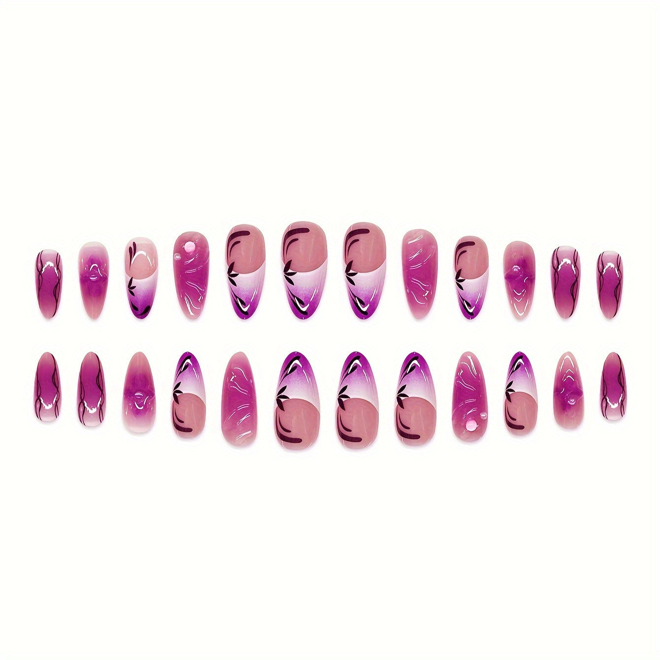 Künstlerische Stiletto Press-On Nagelverlängerungen mit floralem Design Brehn