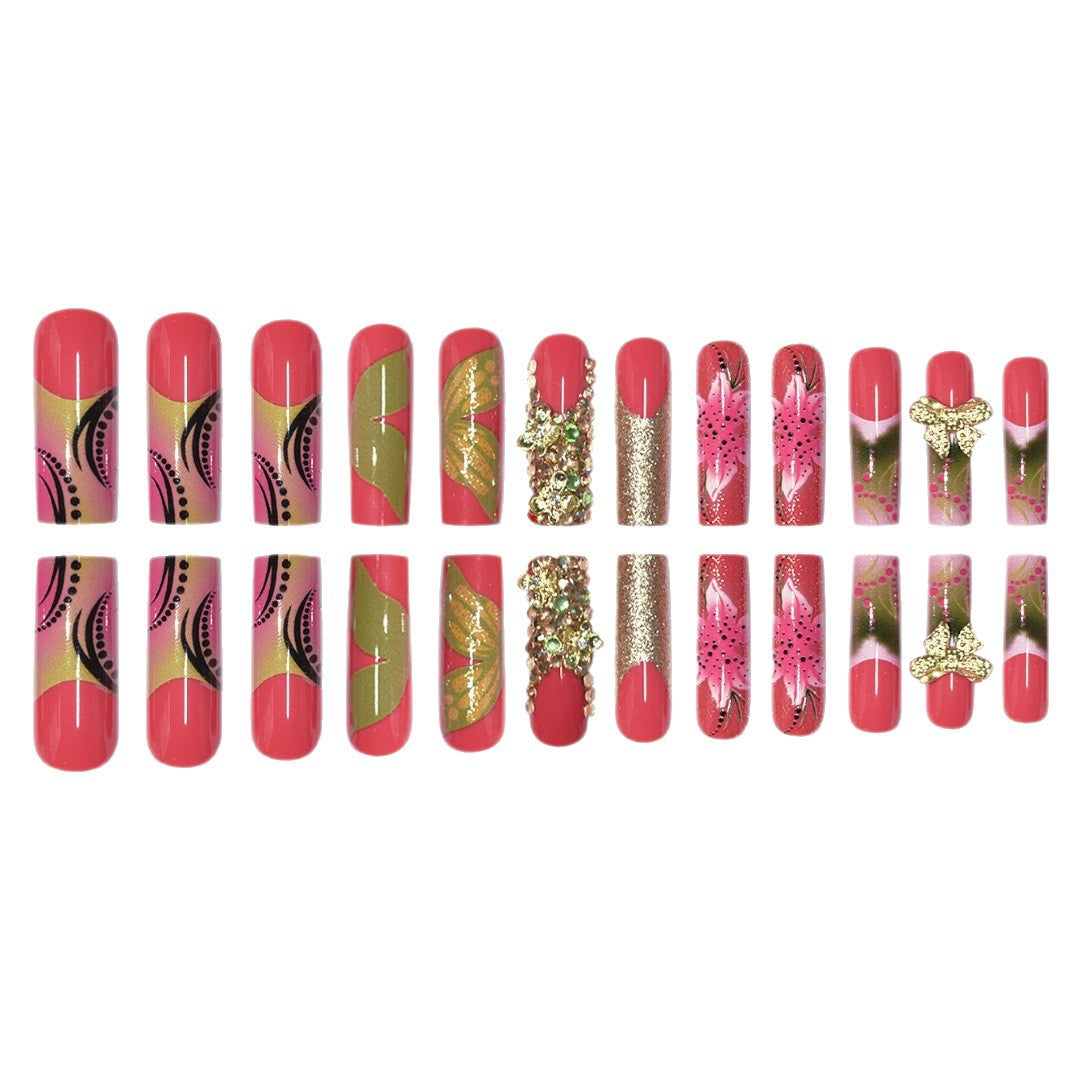 3D Floral Edelstein Press-On Nagelkunst Brehn
