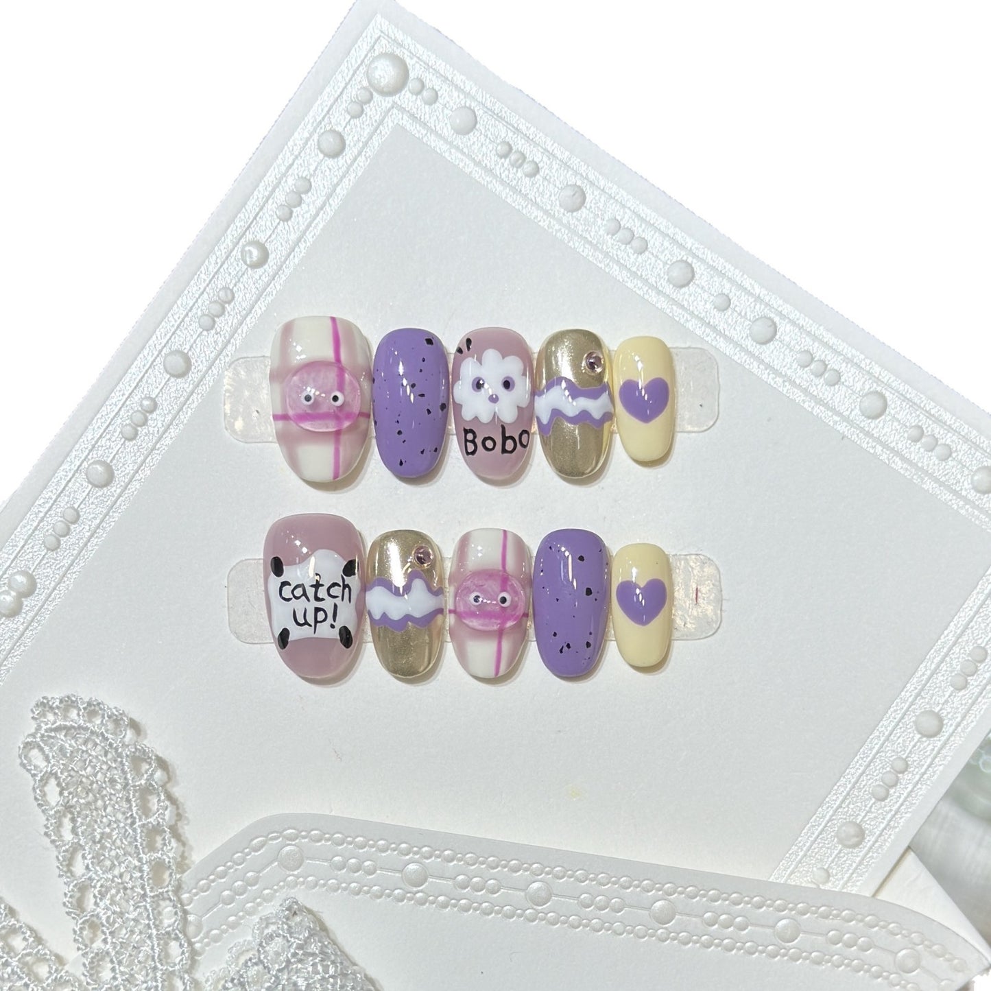 Verspieltes, cartoon-themed Press-On Nail Art Set Brehn