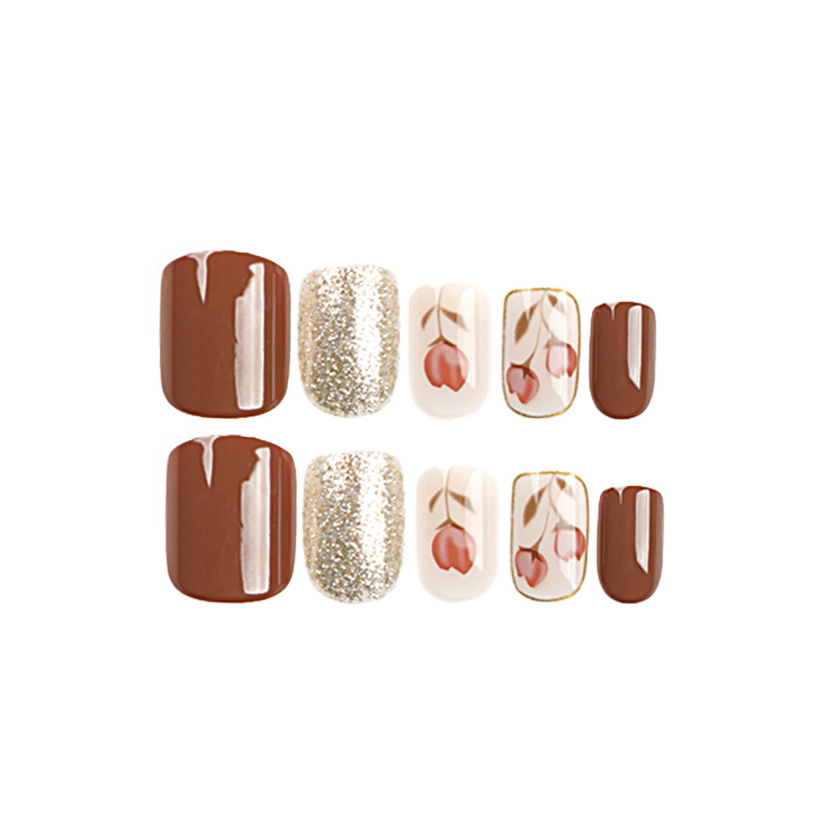 Künstliche Nail Art mit buntem Blumenmotiv und Glitzerakzenten Brehn
