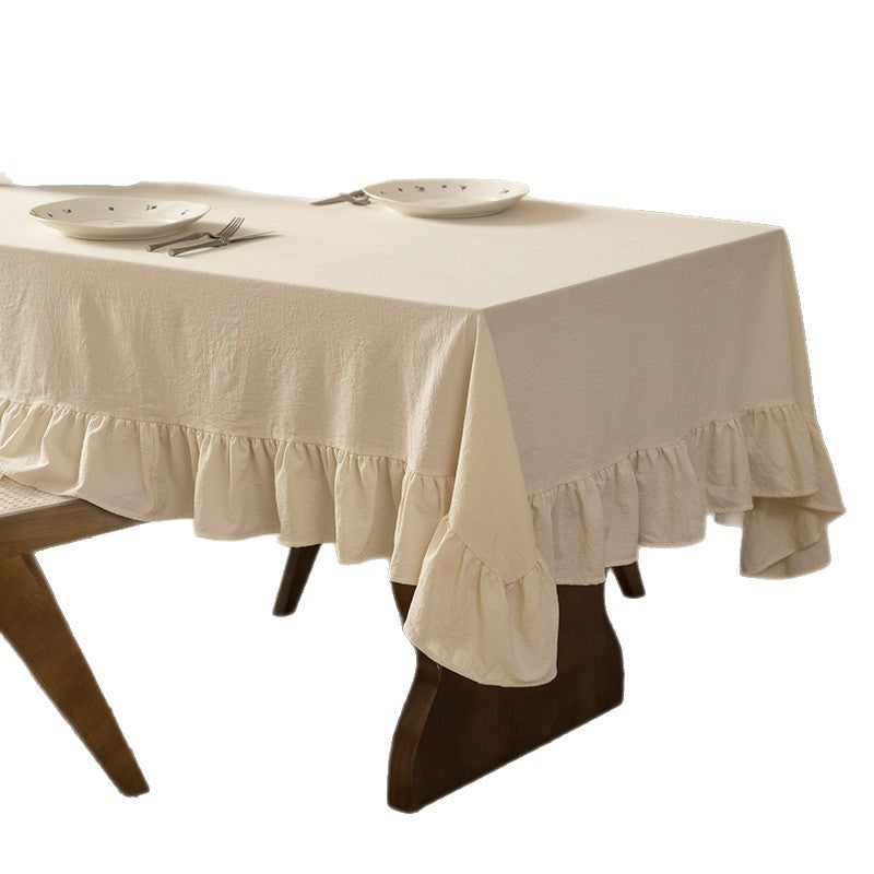 Tischdecke Brehn - Baumwollmischung mit Volantkante und leichter Leinenoptik