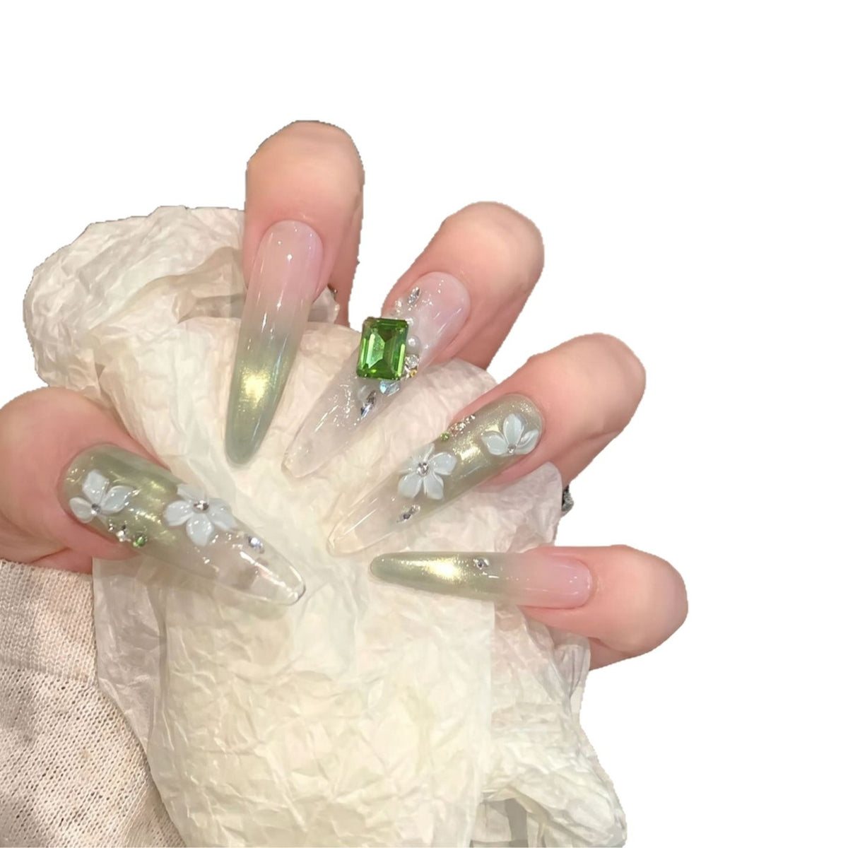 Florales Edelstein Stiletto Nagelset Brehn