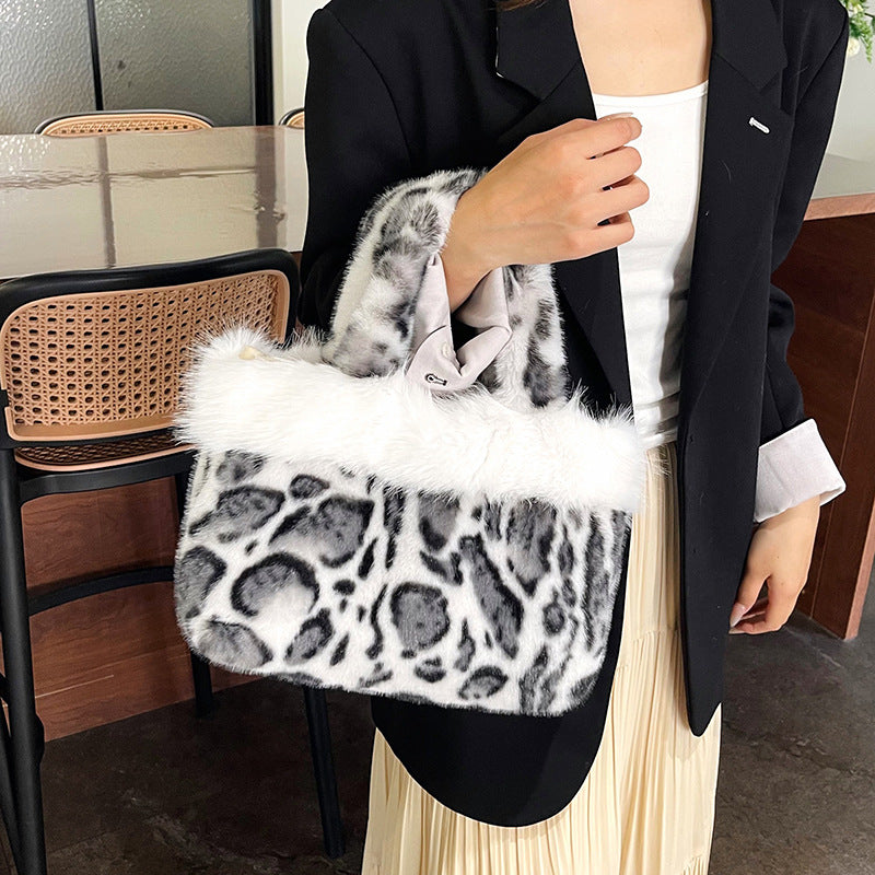 Luxus Kunstpelz Leoparddruck Handtasche