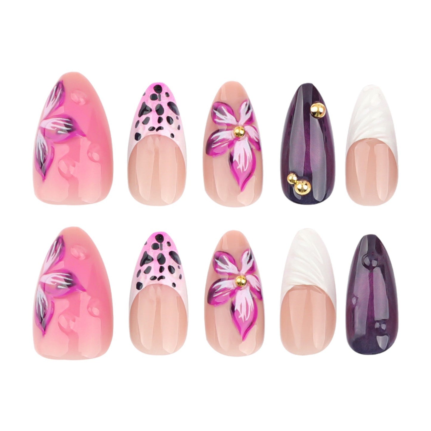 Künstlerisches Florales und Texturiertes Press-On Nagelset Brehn