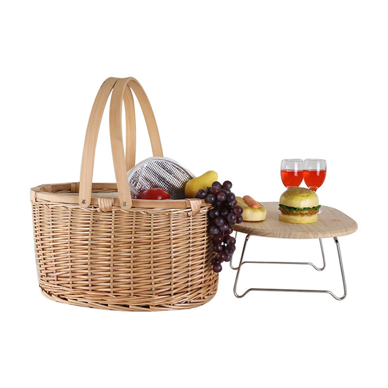 Damen Picknickkorb aus hochwertigem Naturmaterial mit robustem Holzdeckel Brehn
