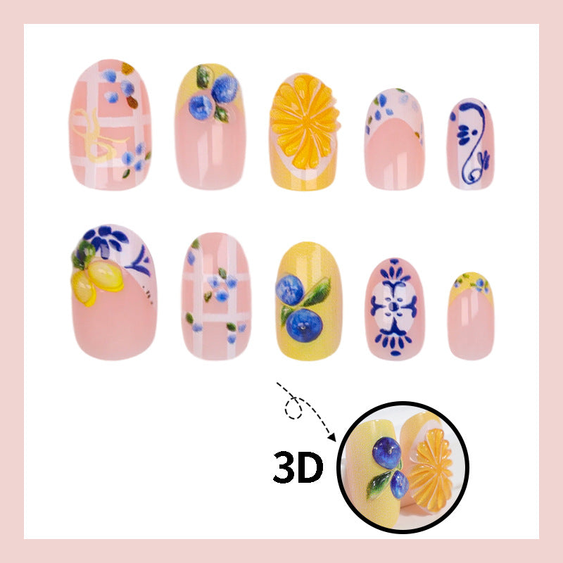 Kunstnagelset mit eleganten Obst- und Blumenmustern Brehn