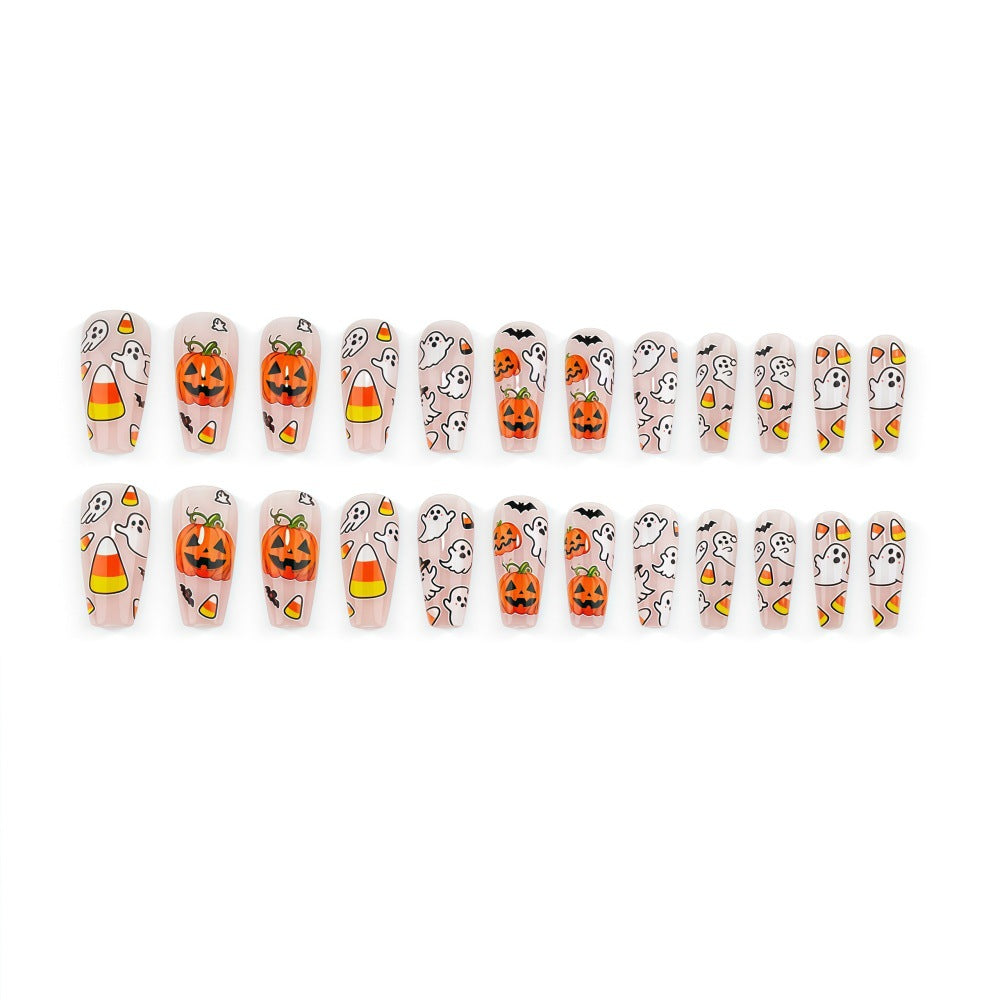Kreative Halloween Kunstnägel Im Geister- und Kürbis-Design Brehn