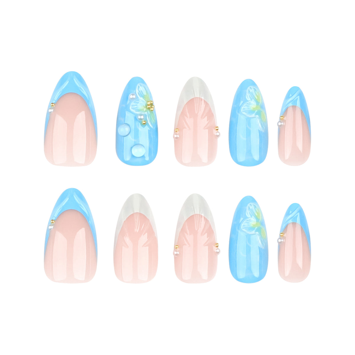 Kunstvolle Nagelkunst mit floralem Design und Glitzer Brehn