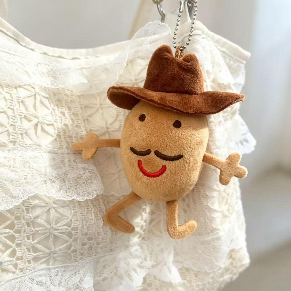 Neuheit Cowboy Charakter Plüsch Taschenanhänger Schlüsselring mit Metallkugel-Kette und kuschelbarem Körper Brehn