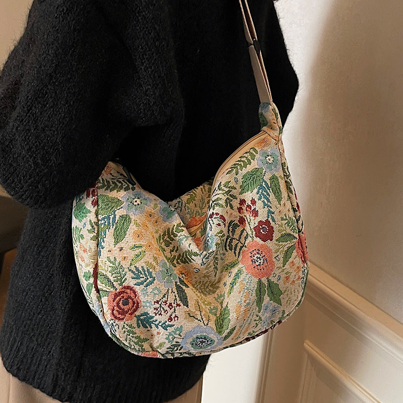 Blumenmuster Canvas Schultertasche