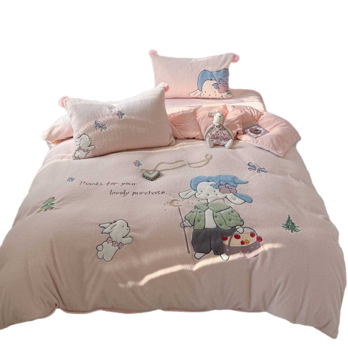 Plüsch Cartoon Kaninchen Bettbezug Set