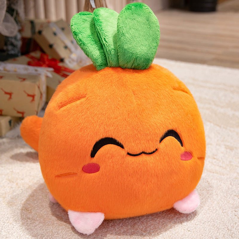 Kawaii Rund Katze-Obst Plüschkissen mit Blatt oben und quetschiger Bohnenfüllung Kuschelgefährte Brehn