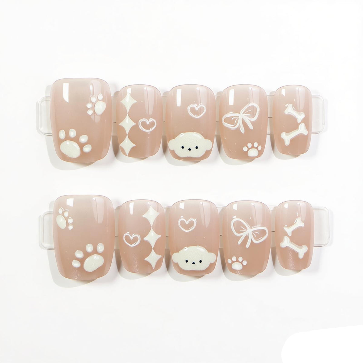 Dekorativer Press-On Nagel Kunst Set mit niedlichen Haustier-Themen Designs Brehn