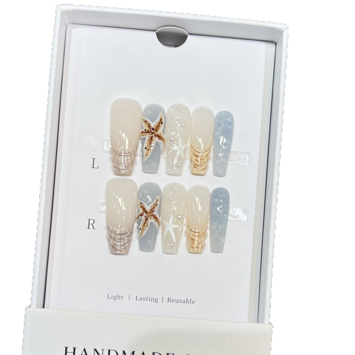 Handgefertigtes, vom Küstenleben inspiriertes Press-On Nagelset Brehn