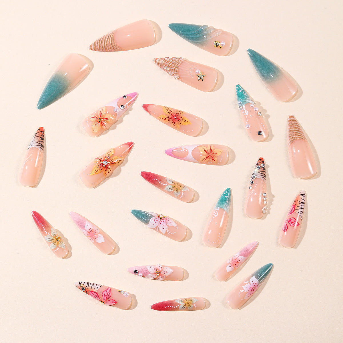 Floral Art Stiletto Nagelverlängerungen Brehn