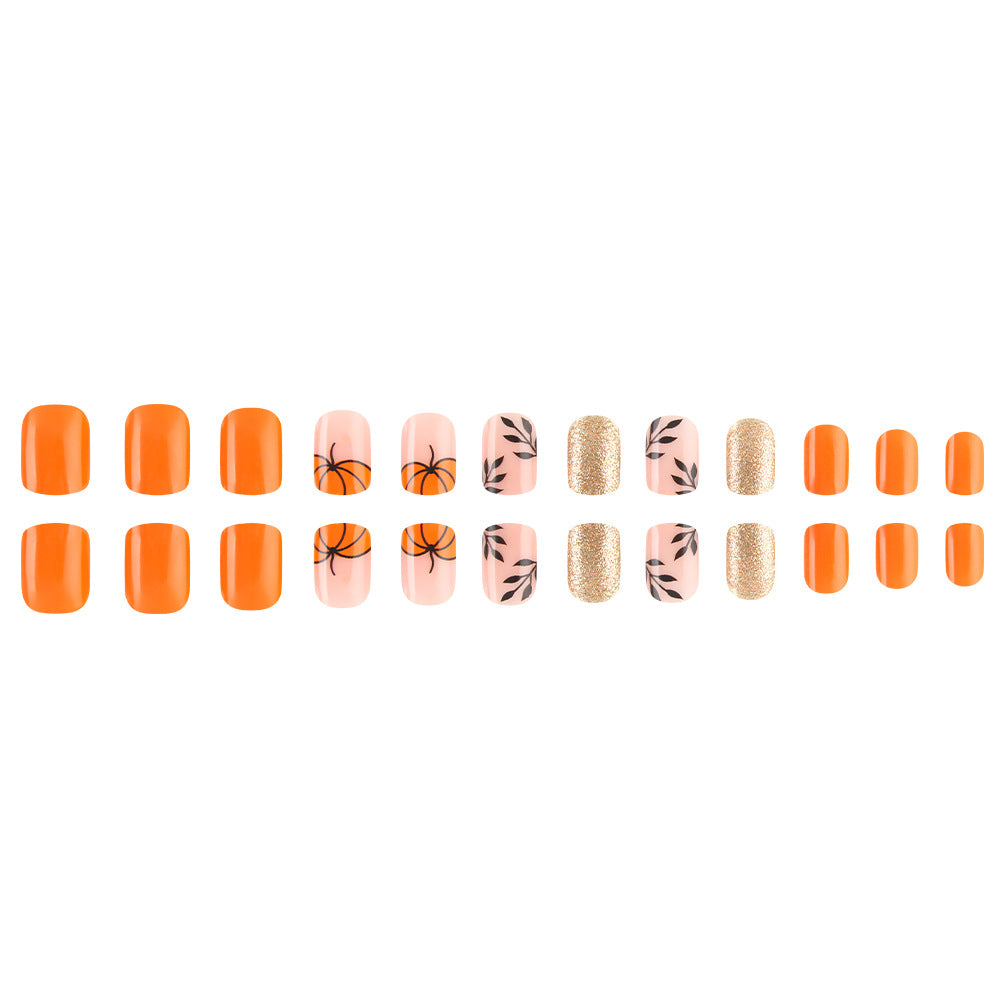 Dekorativer Press-On Nagelkunst-Set mit Kürbisdesign Brehn