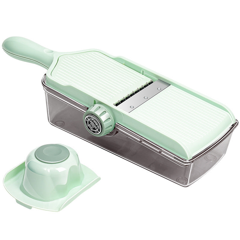 Adjustable Mandoline Slicer with Built-In Collection Container and Safety Hand Guard