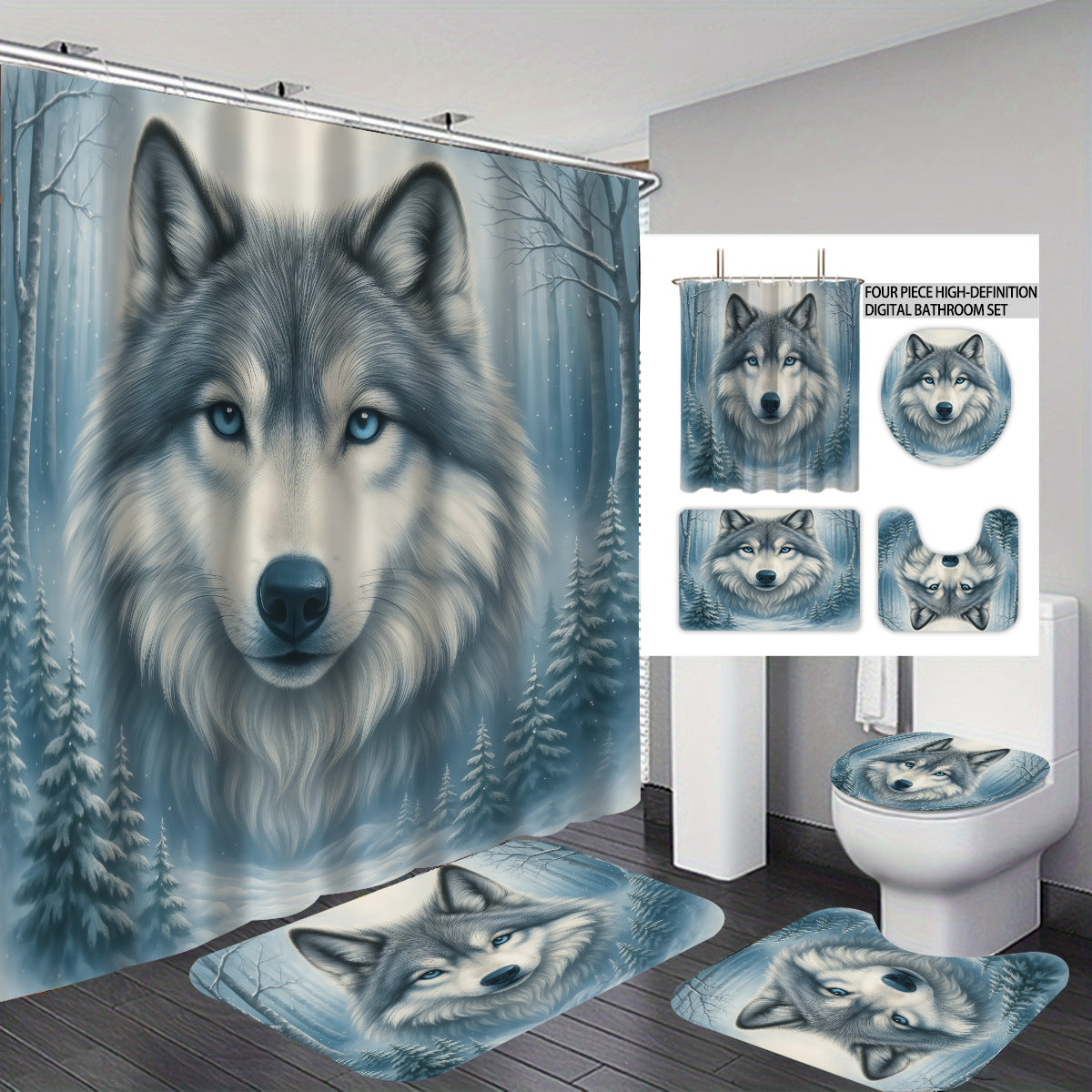 Hochauflösendes Wolf-Thema Badezimmer Dekor Set Brehn