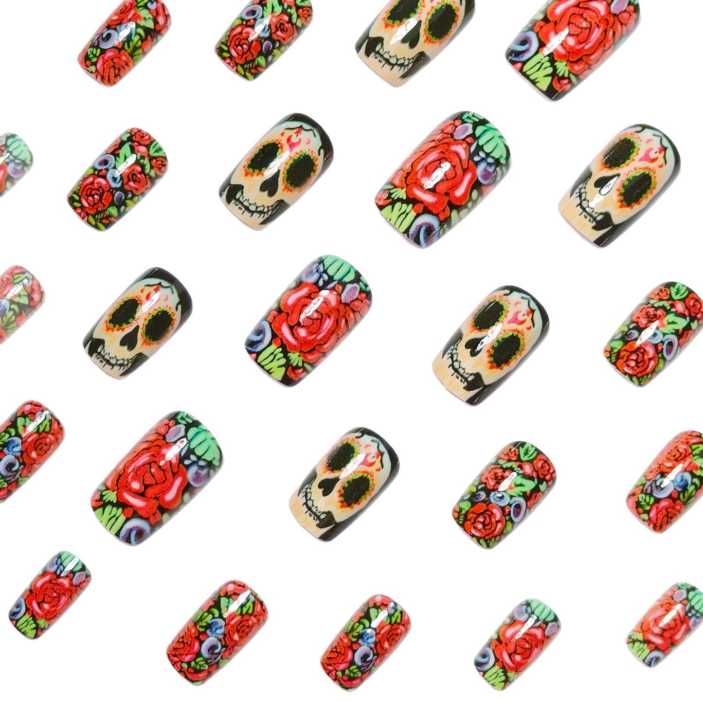 Kunstnagelset mit Lebhaftem Totenschädelmotiv Brehn